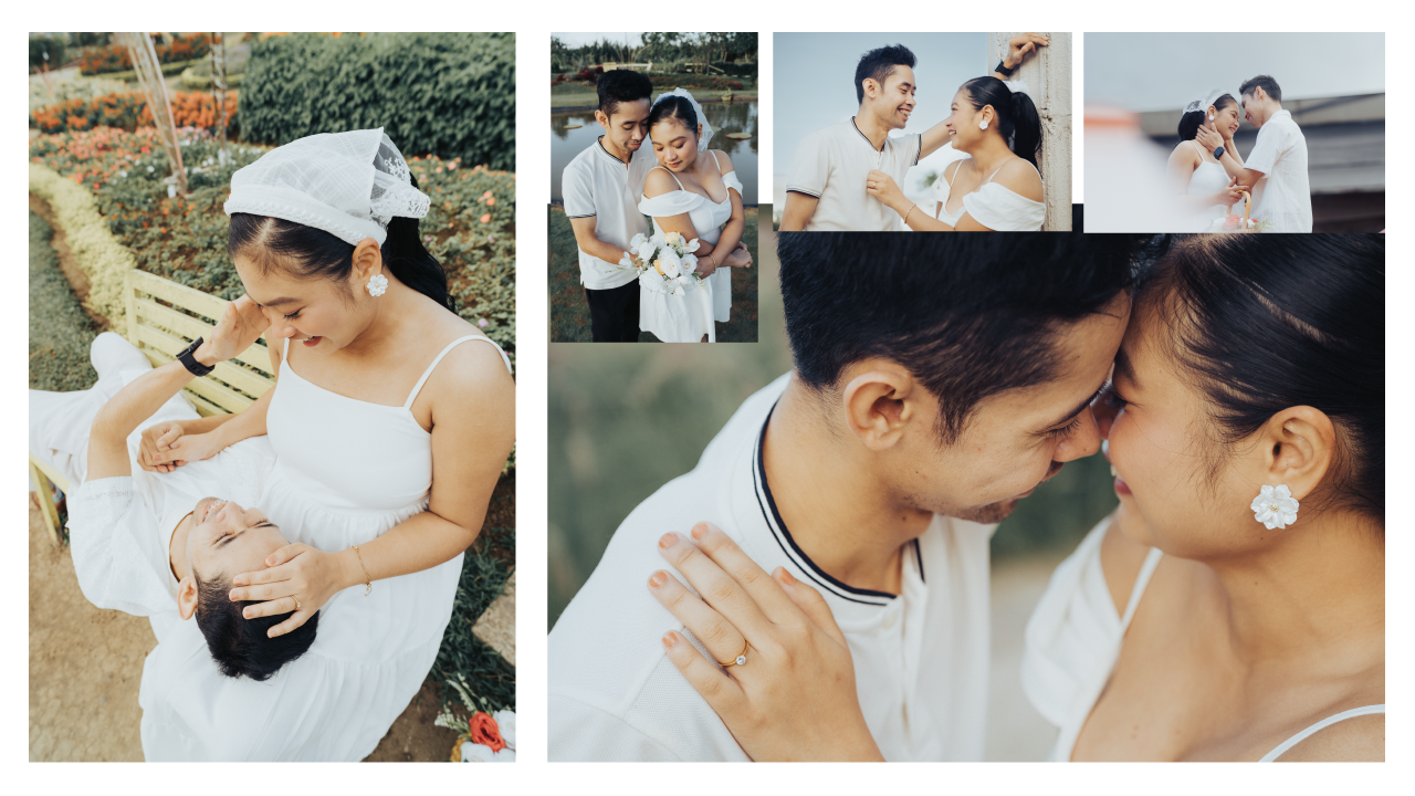Romantic prenup shoot at Perlas ng Silang capturing genuine laughter, love, and candid moments in a serene garden setting. Perfect inspiration for couples planning a prenup shoot in Cavite.
